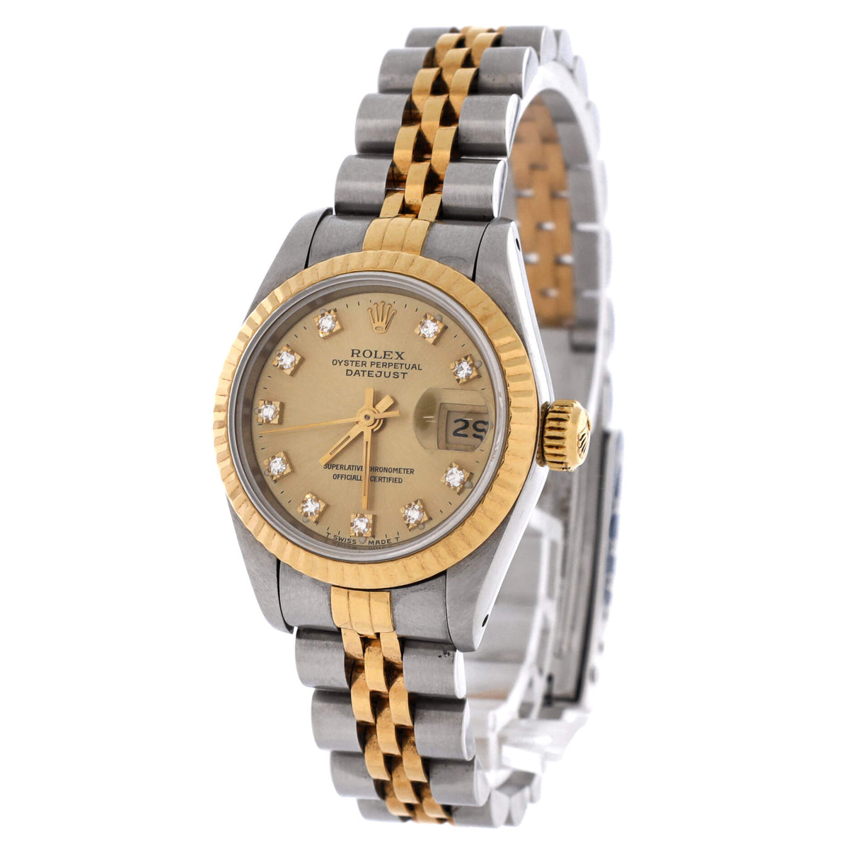 Oyster Perpetual Datejust Automatic Watch Stainless Steel and Yellow Gold with Diamond Markers 26