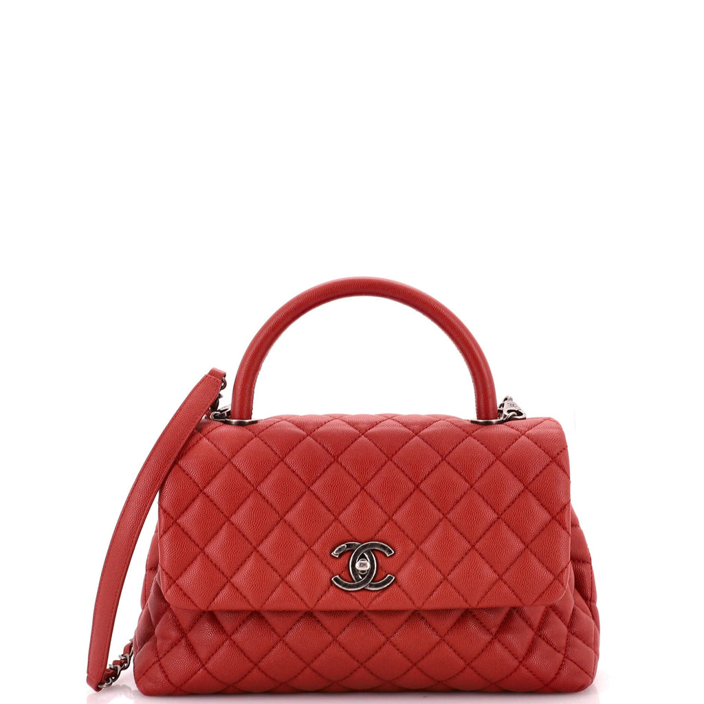 Coco Top Handle Bag Quilted Caviar Small