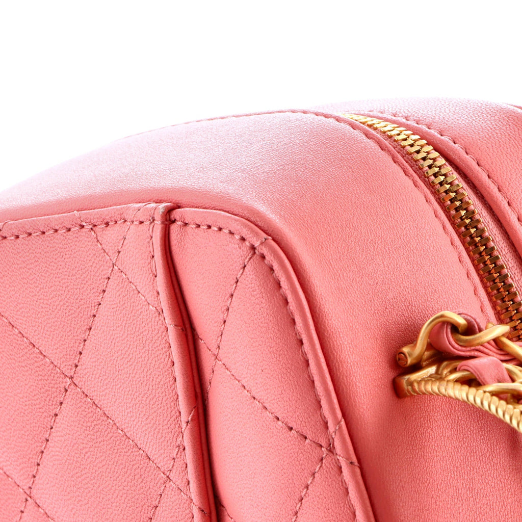 CC Chain Handle Zip Around Vanity Case with Chain Quilted Lambskin Small