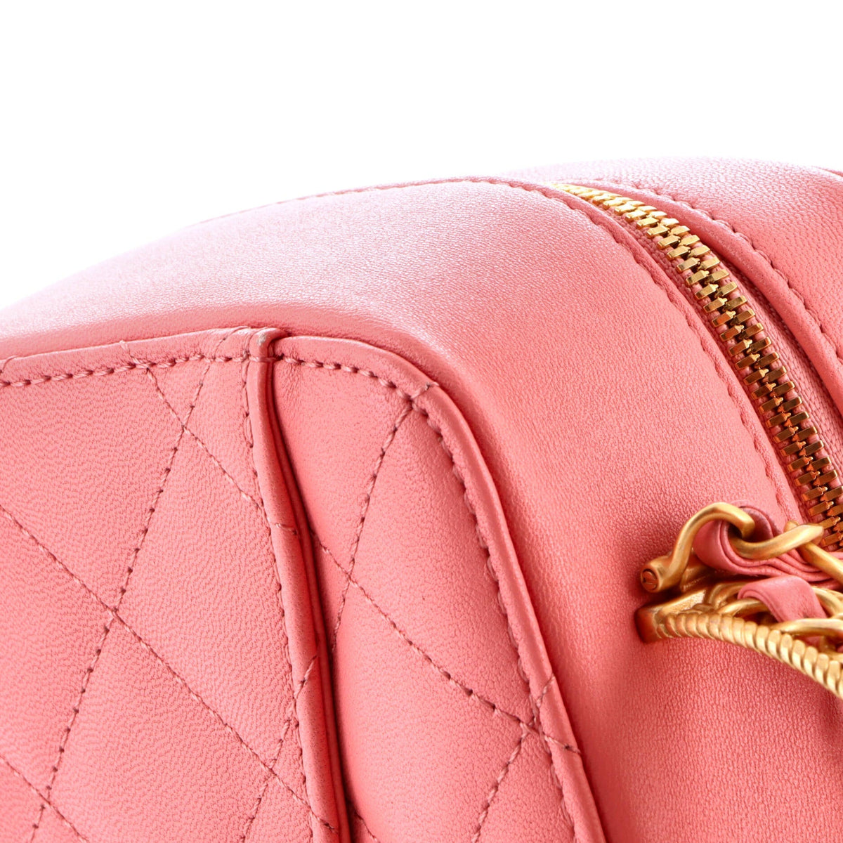 CC Chain Handle Zip Around Vanity Case with Chain Quilted Lambskin Small