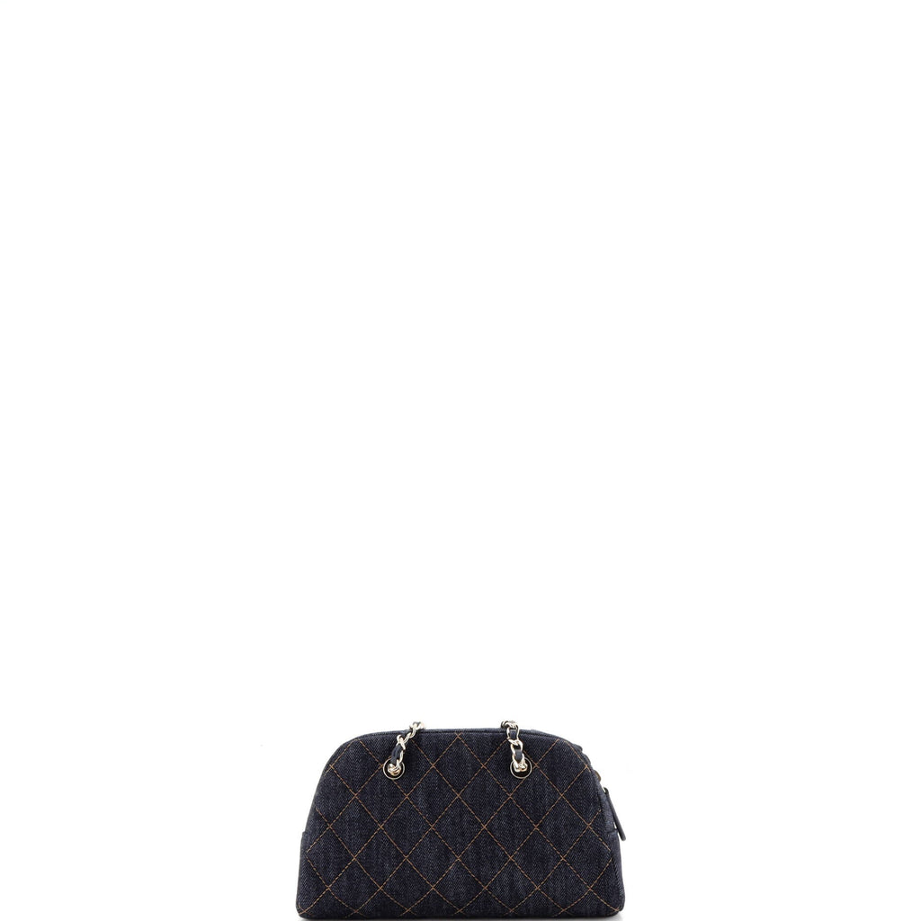 Bowling Clutch with Chain Quilted Denim