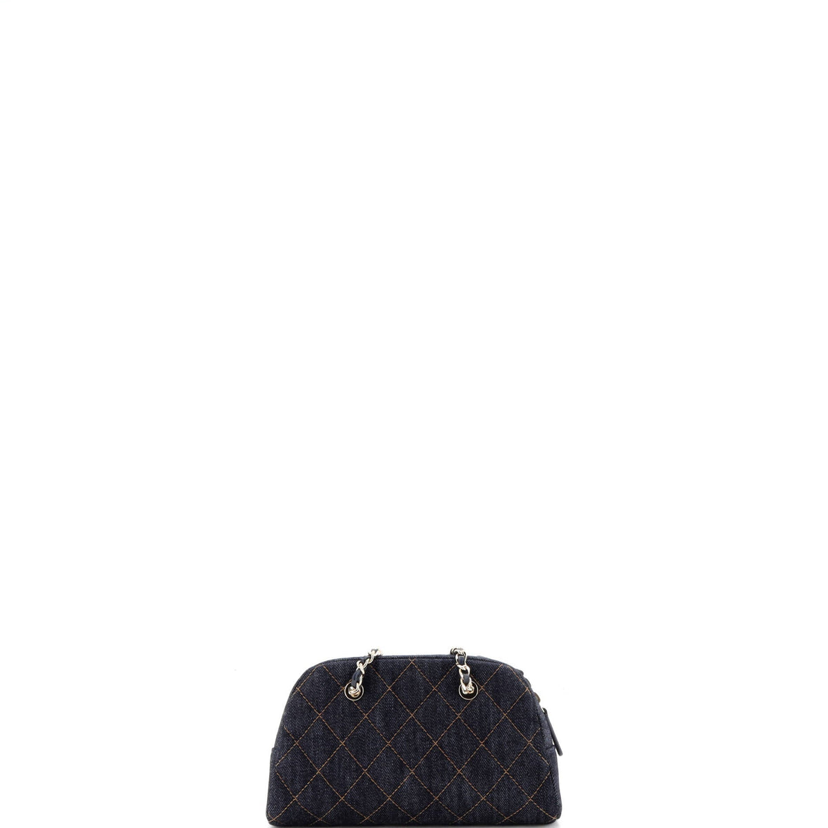 Bowling Clutch with Chain Quilted Denim