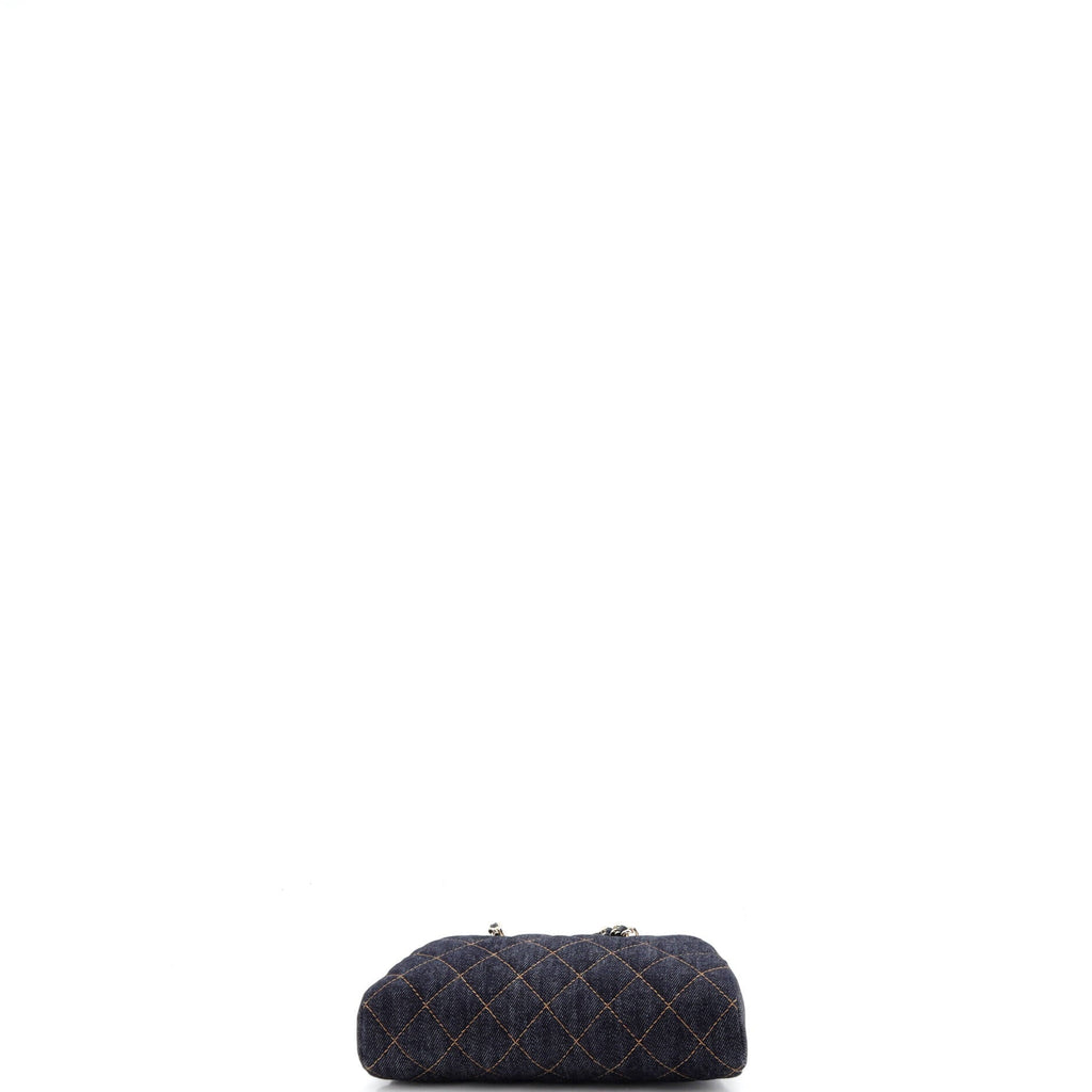 Bowling Clutch with Chain Quilted Denim