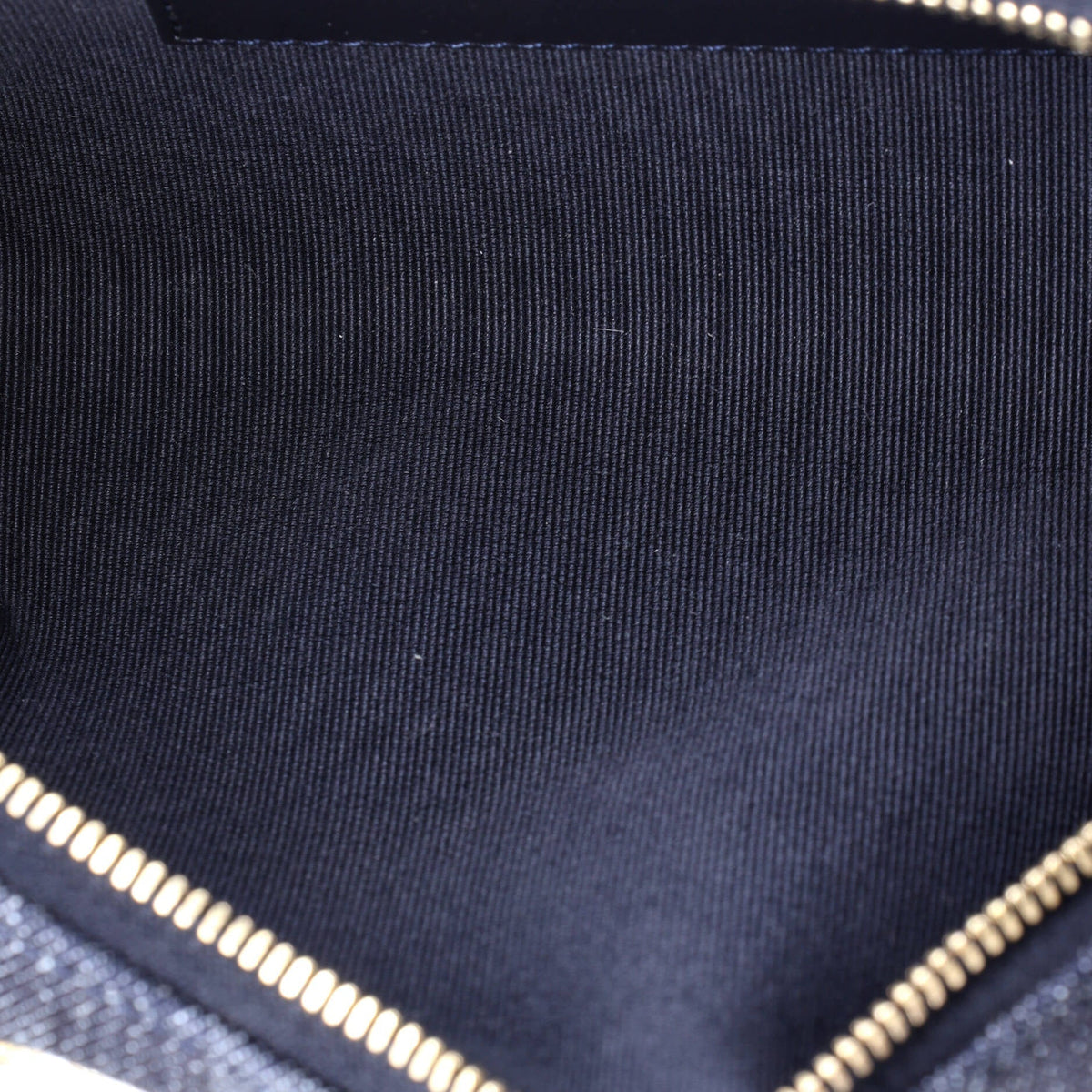 Bowling Clutch with Chain Quilted Denim