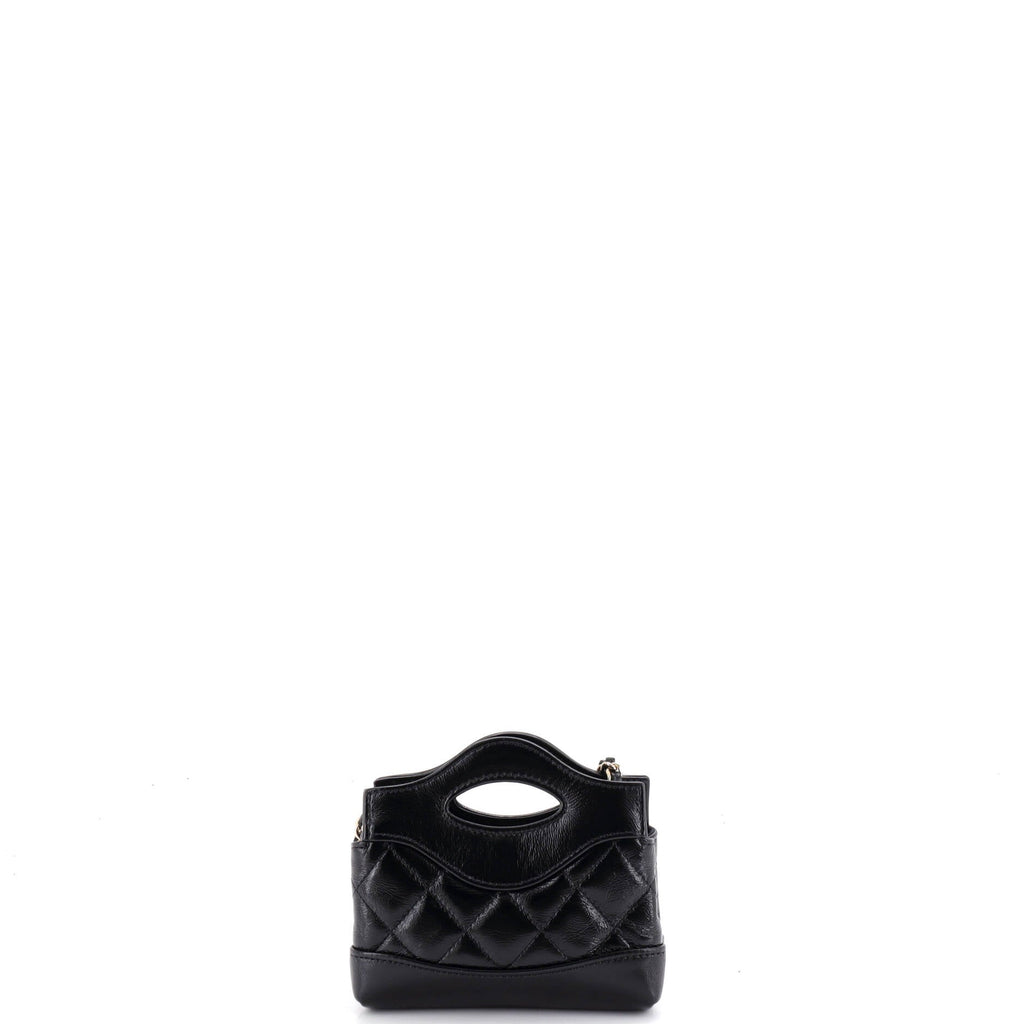 31 Shopping Bag Clutch with Chain Quilted Shiny Crumpled Calfskin Nano