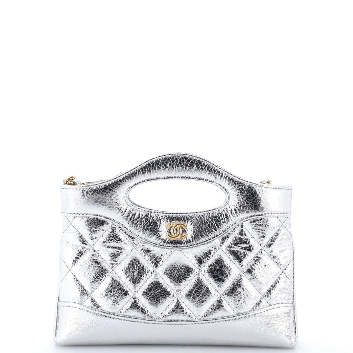 31 Shopping Bag Clutch with Chain Quilted Shiny Crumpled Calfskin Small