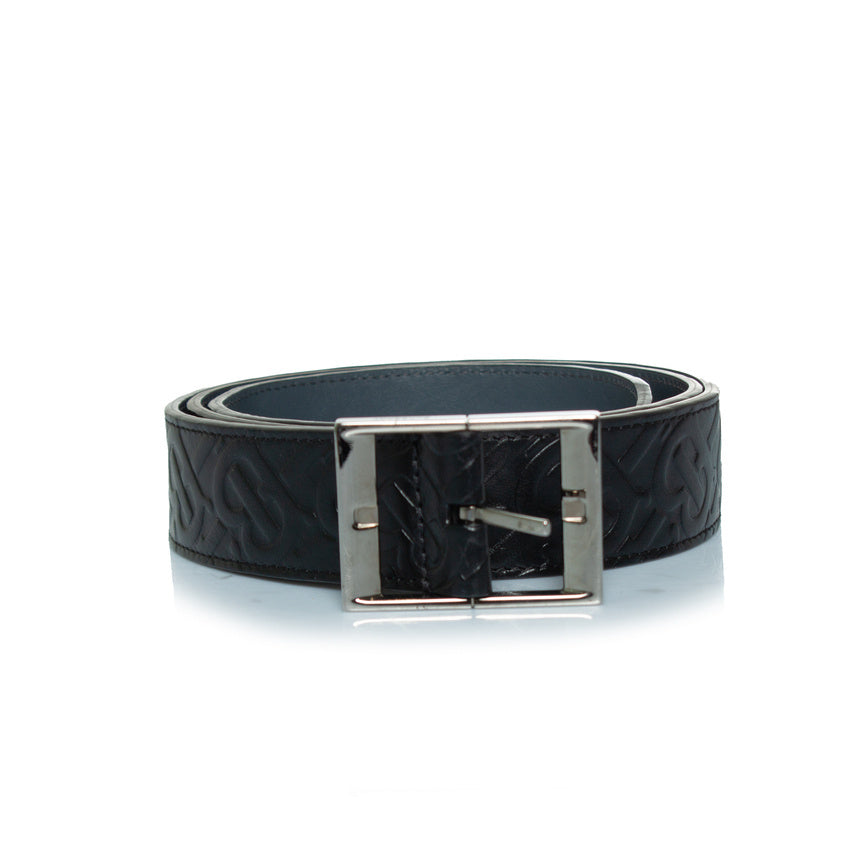 Burberry, B embossed leather belt in black