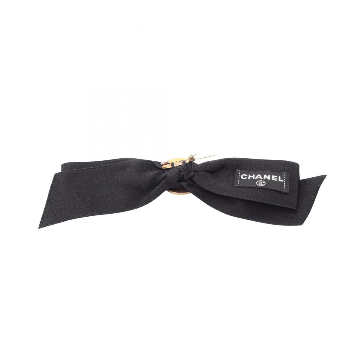 Ribbon Medallion Brooch Metal Black and Gold Tone