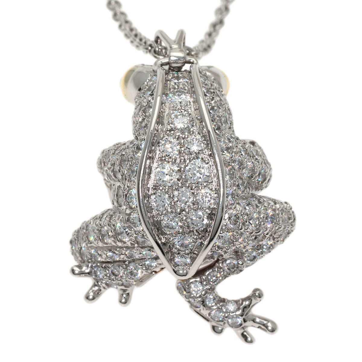 Frog Motif Pendant Necklace Platinum and 18K Yellow Gold with Pearl Diamond and Emerald